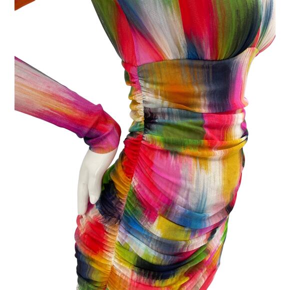 Fuzzi Womens Bodycon Multi Form Fitting Dress Long Sleeve Made in Italy NWT Lrg - Picture 10 of 14